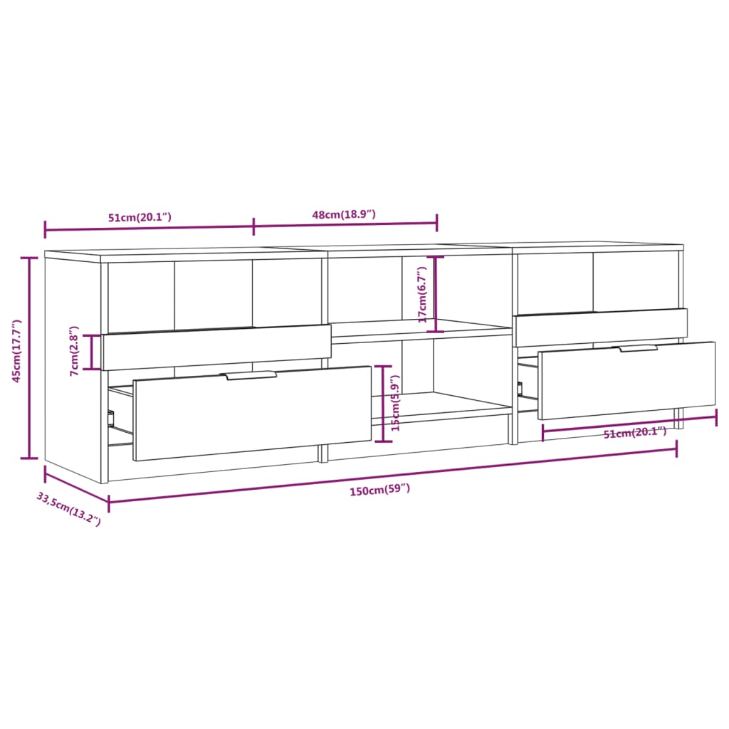 Mobile Porta Tv 150X33,5X45 Cm In Legno Multistrato