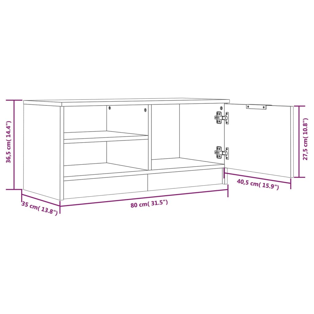 Mobile Tv 80X35X36,5 Cm In Legno Multistrato
