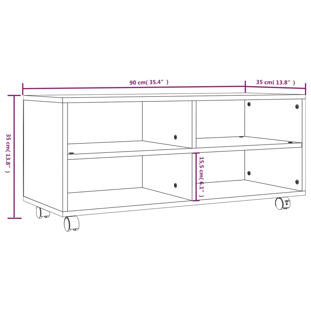 Mobile Tv Con Ruote 90X35X35Cm In Legno Multistrato