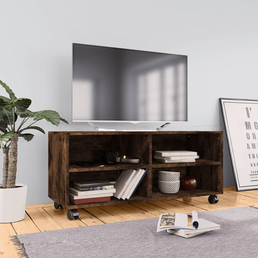 Mobile Tv Con Ruote 90X35X35Cm In Legno Multistrato