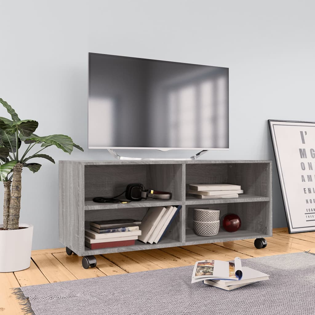 Mobile Tv Con Ruote 90X35X35Cm In Legno Multistrato