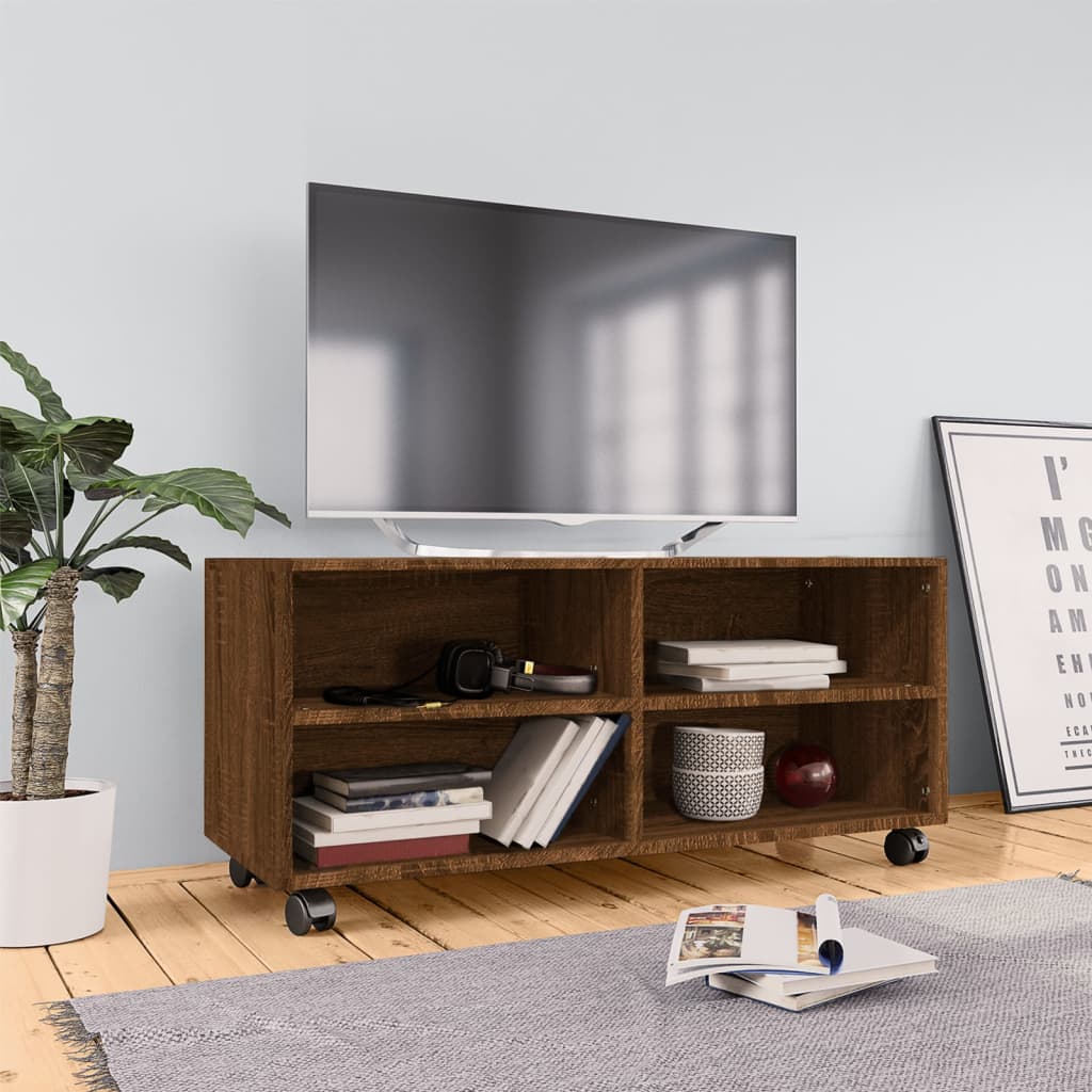 Mobile Tv Con Ruote 90X35X35Cm In Legno Multistrato