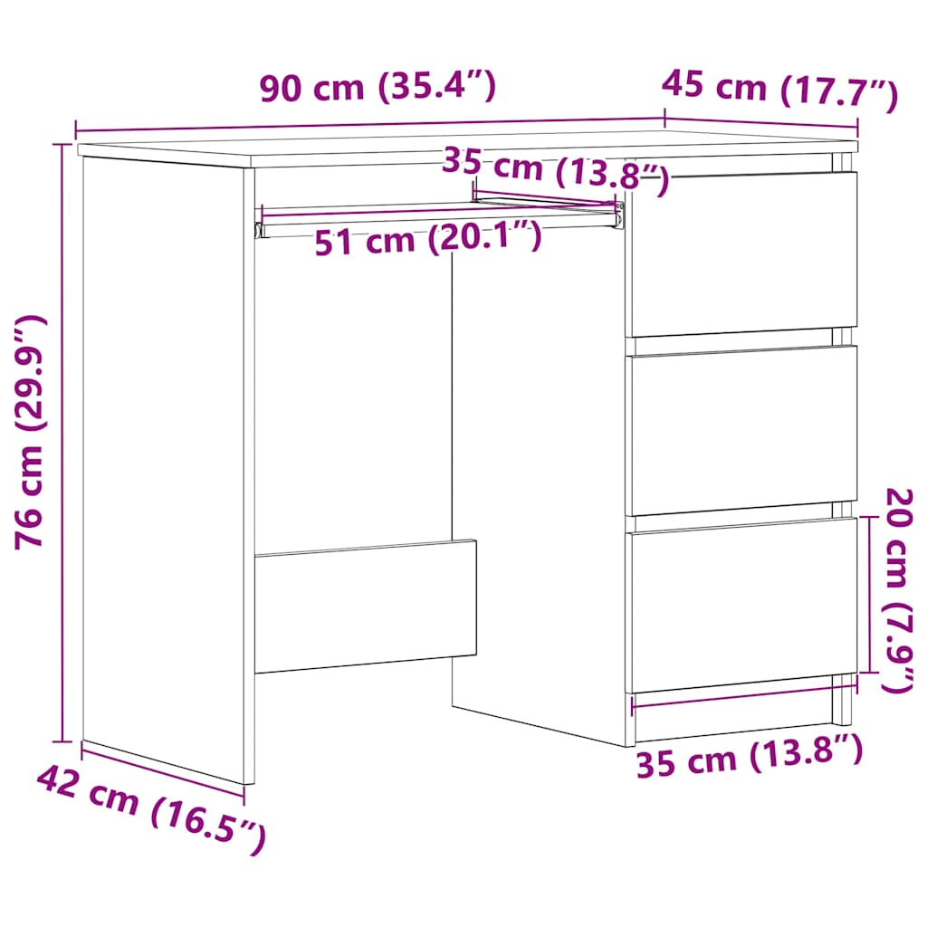 Scrivania 90X45X76 Cm In Legno Multistrato