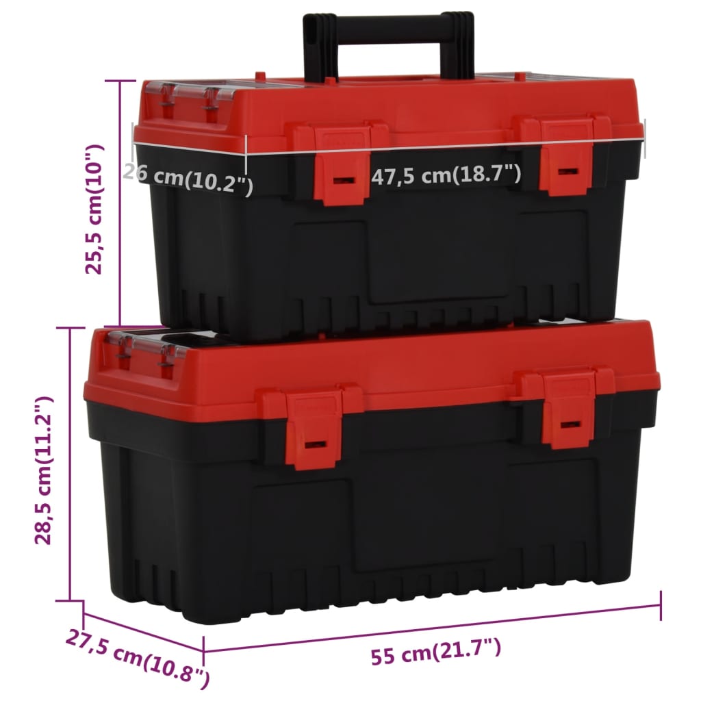 Set Cassette Degli Attrezzi 2 Pz Nero E Rosso In Polipropilene