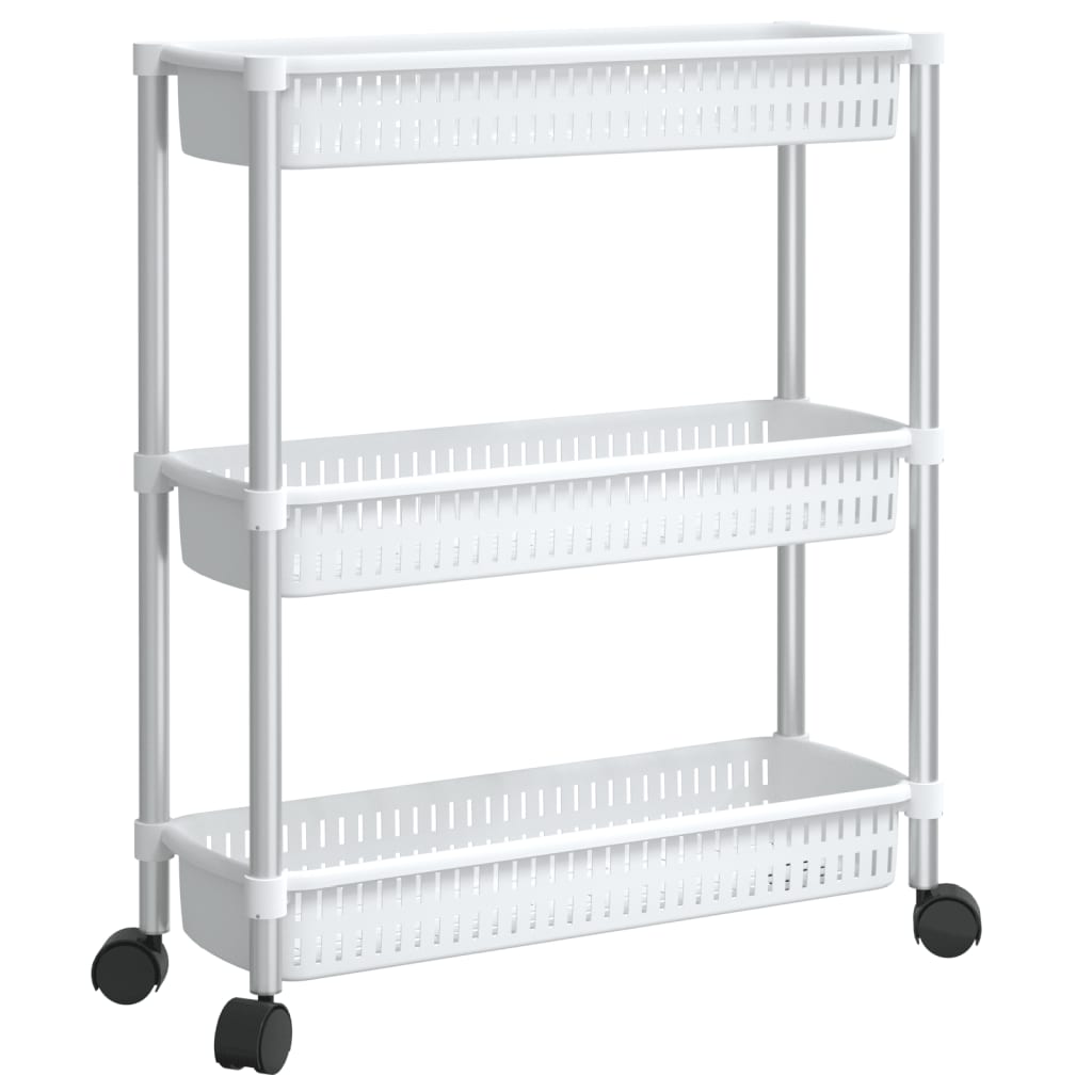 Carrello Portaoggetti A 3 Livelli Argento E Bianco In Alluminio