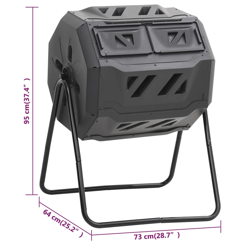 Compostiera Da Giardino Nera 73X64X95 Cm Da 160 L