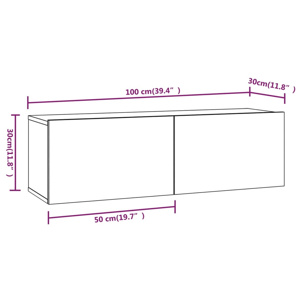 Mobili Tv Muro 2Pz 100X30X30 Cm Legno Multistrato