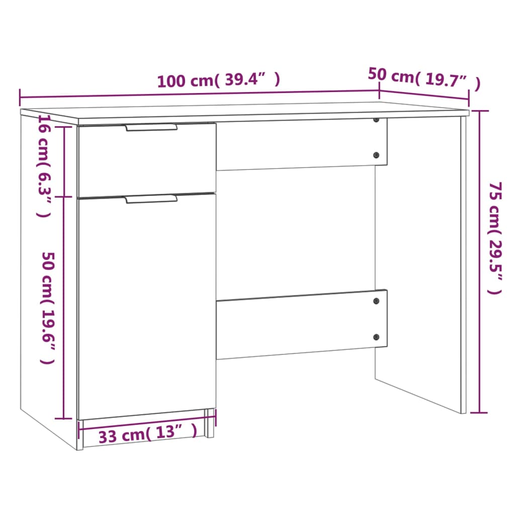 Scrivania 100X50X75 Cm In Legno Multistrato
