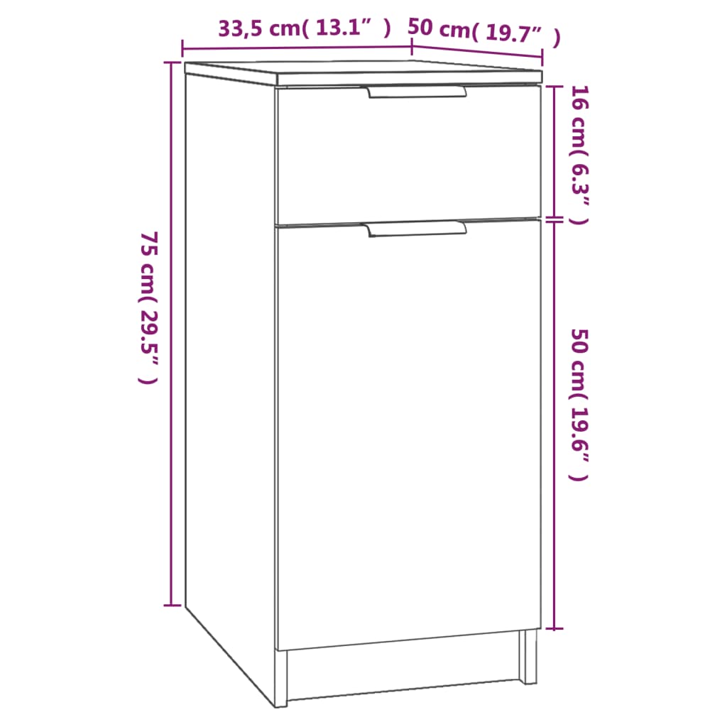 Armadietto Scrivania 33,5X50X75 Cm Legno