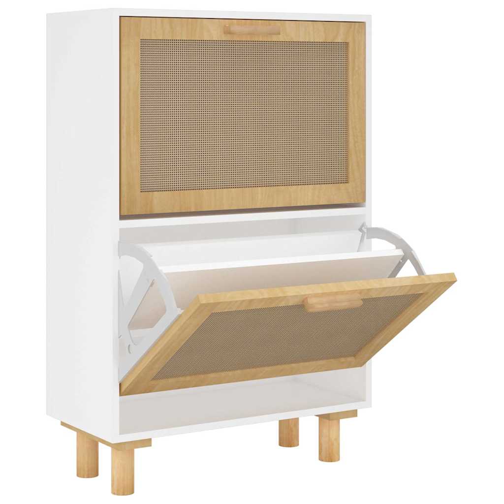 Scarpiera Bianca 52X25X80Cm Legno Multistrato E Rattan Naturale Bianco