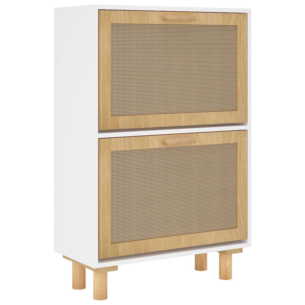 Scarpiera Bianca 52X25X80Cm Legno Multistrato E Rattan Naturale Bianco