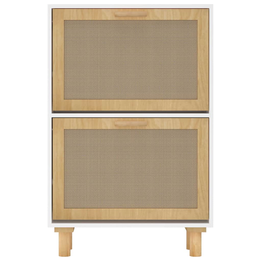 Scarpiera Bianca 52X25X80Cm Legno Multistrato E Rattan Naturale Bianco
