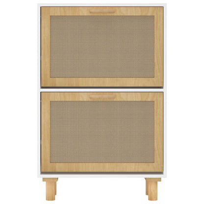 Scarpiera Bianca 52X25X80Cm Legno Multistrato E Rattan Naturale Bianco