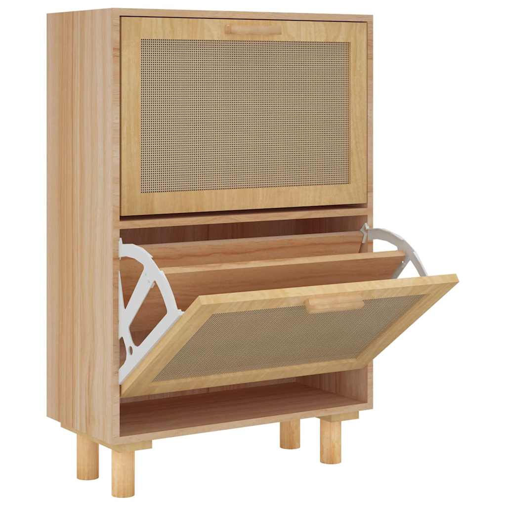 Scarpiera 52X25X80Cm Legno Multistrato E Rattan Naturale Marrone