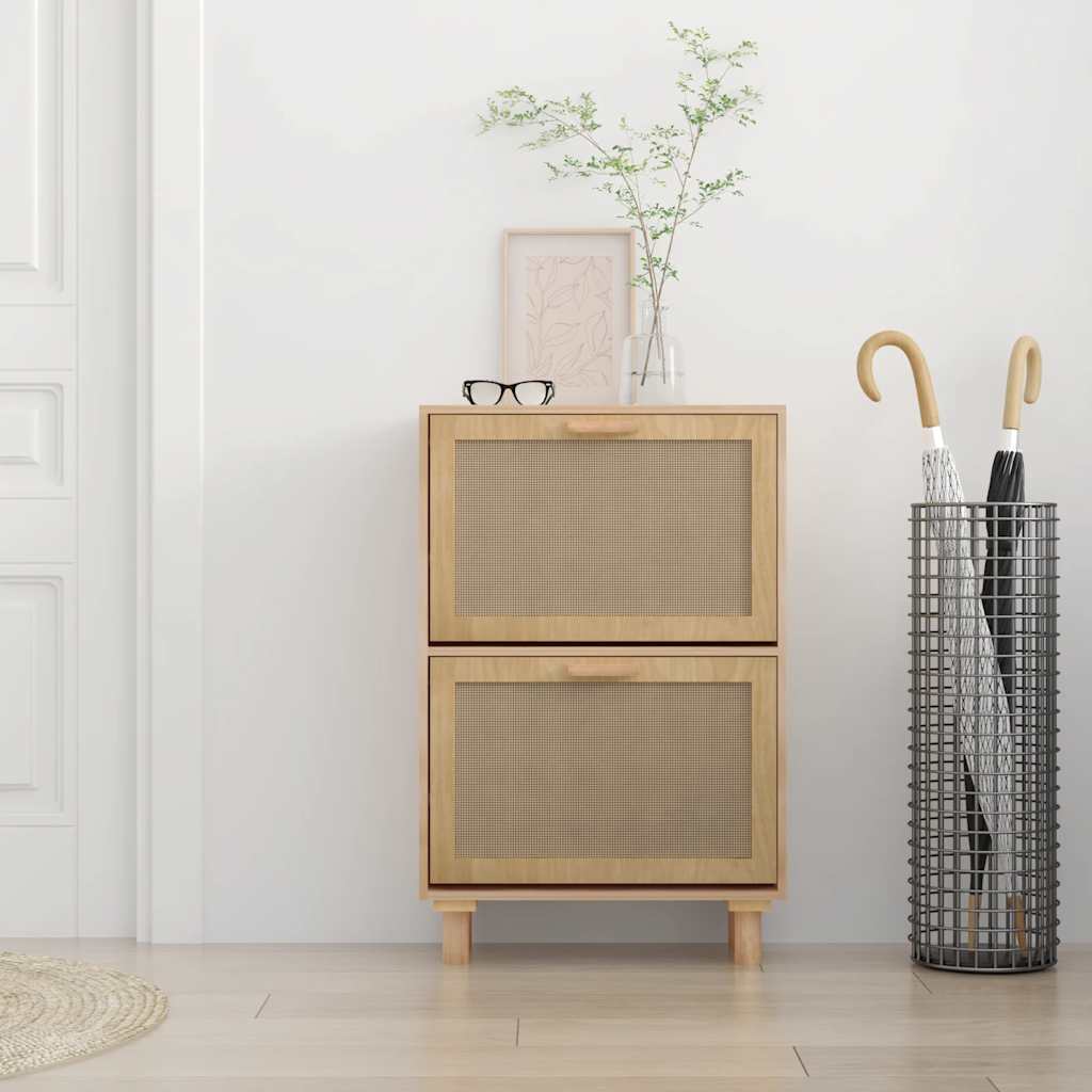 Scarpiera 52X25X80Cm Legno Multistrato E Rattan Naturale Marrone
