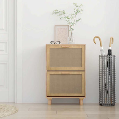 Scarpiera 52X25X80Cm Legno Multistrato E Rattan Naturale Marrone