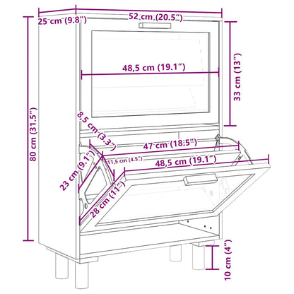 Scarpiera 52X25X80Cm Legno Multistrato E Rattan Naturale Marrone