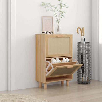 Scarpiera 52X25X80Cm Legno Multistrato E Rattan Naturale Marrone