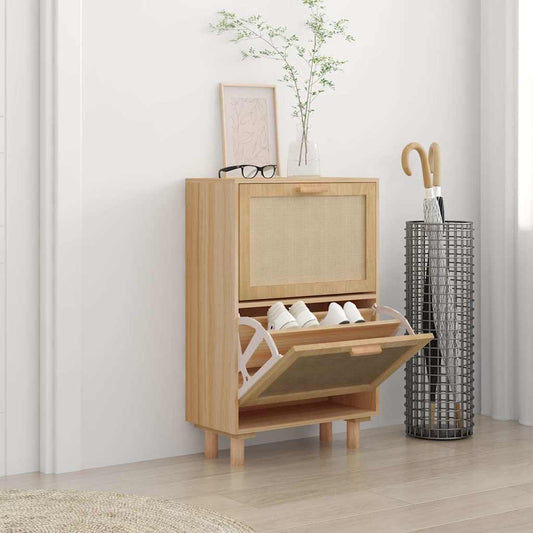 Scarpiera 52X25X80Cm Legno Multistrato E Rattan Naturale Marrone