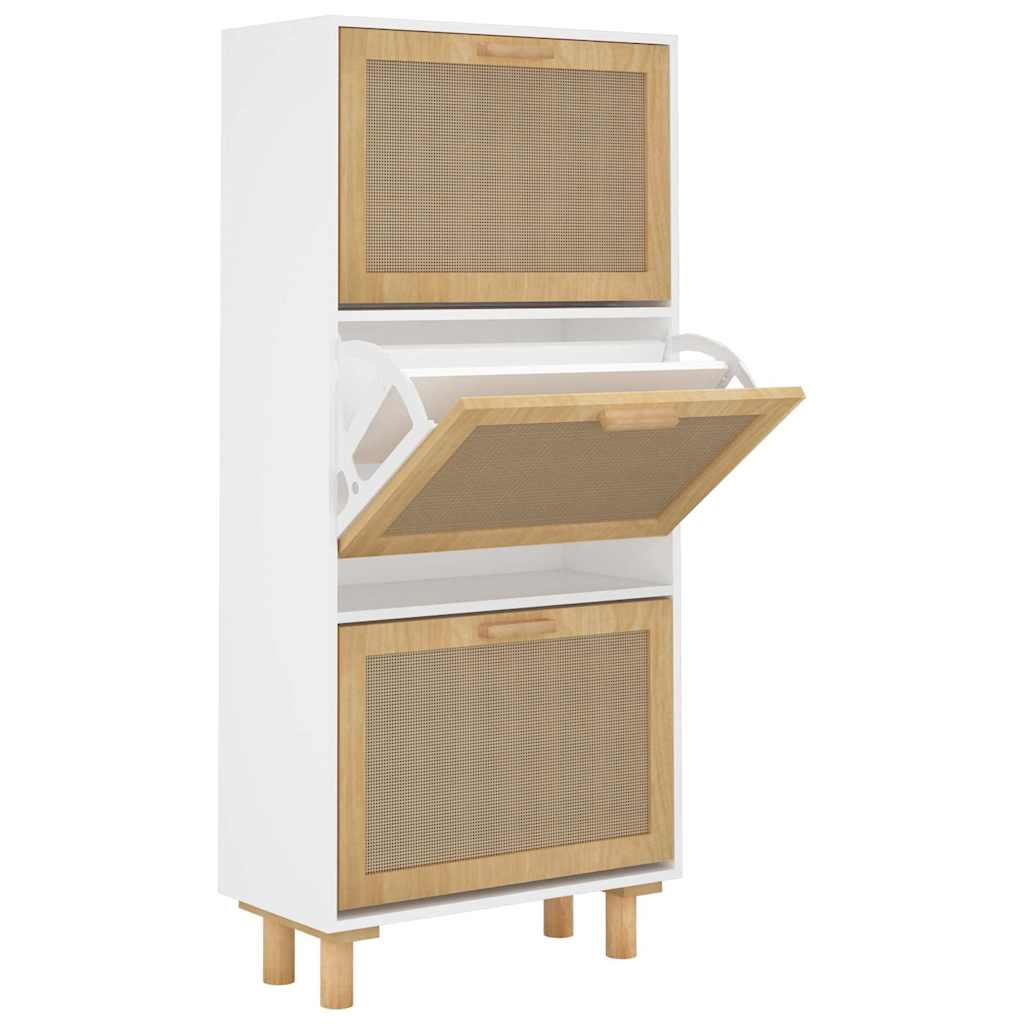 Scarpiera Bianca52X25X115Cm Legno Multistrato E Rattan Naturale Bianco