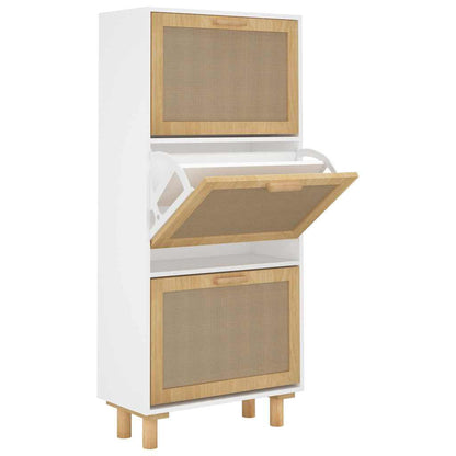 Scarpiera Bianca52X25X115Cm Legno Multistrato E Rattan Naturale Bianco