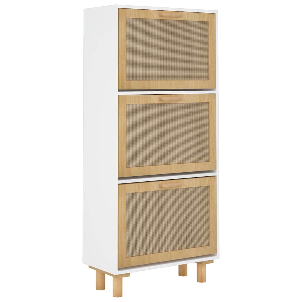 Scarpiera Bianca52X25X115Cm Legno Multistrato E Rattan Naturale Bianco