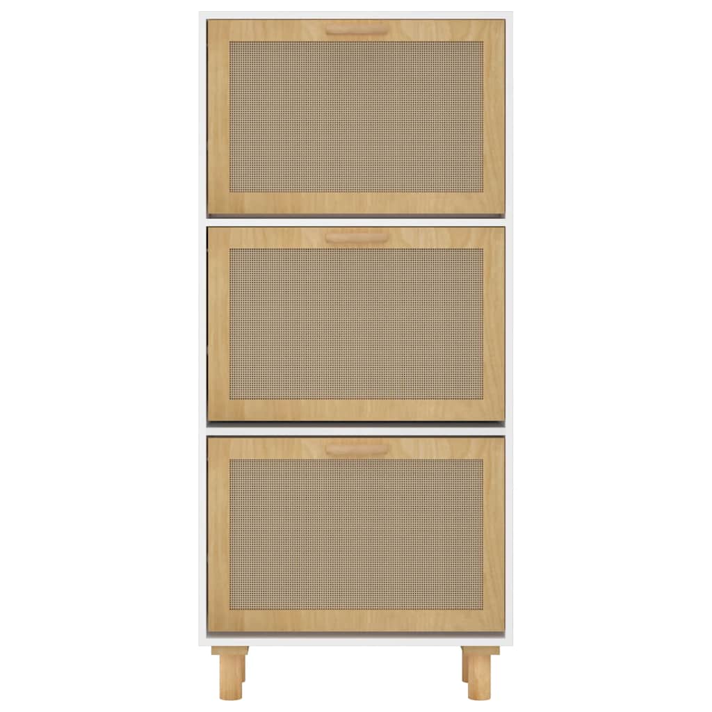 Scarpiera Bianca52X25X115Cm Legno Multistrato E Rattan Naturale Bianco