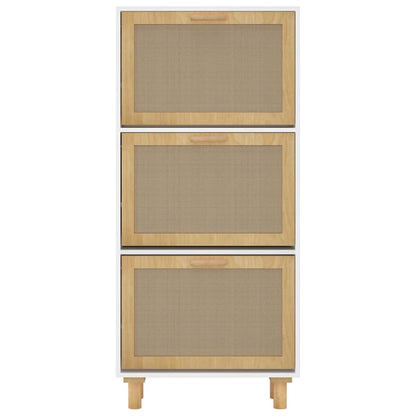 Scarpiera Bianca52X25X115Cm Legno Multistrato E Rattan Naturale Bianco