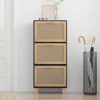 Scarpiera 52X25X115Cm Legno Multistrato E Rattan Naturale Nero