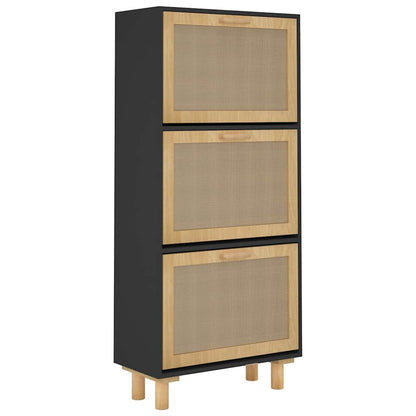 Scarpiera 52X25X115Cm Legno Multistrato E Rattan Naturale Nero