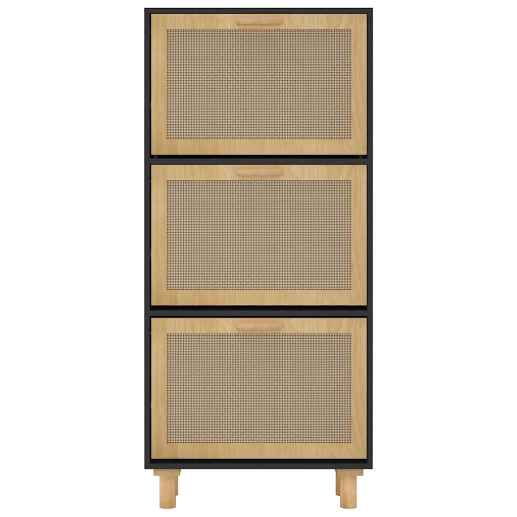Scarpiera 52X25X115Cm Legno Multistrato E Rattan Naturale Nero
