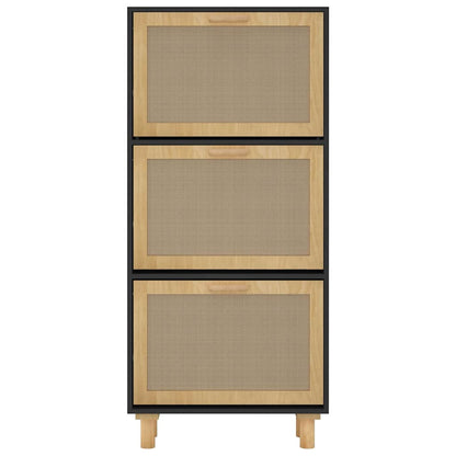 Scarpiera 52X25X115Cm Legno Multistrato E Rattan Naturale Nero