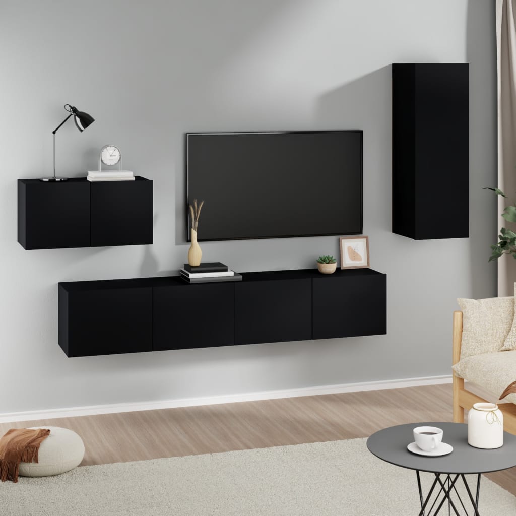 Set Di Mobili Porta Tv 4 Pz In Legno Multistrato