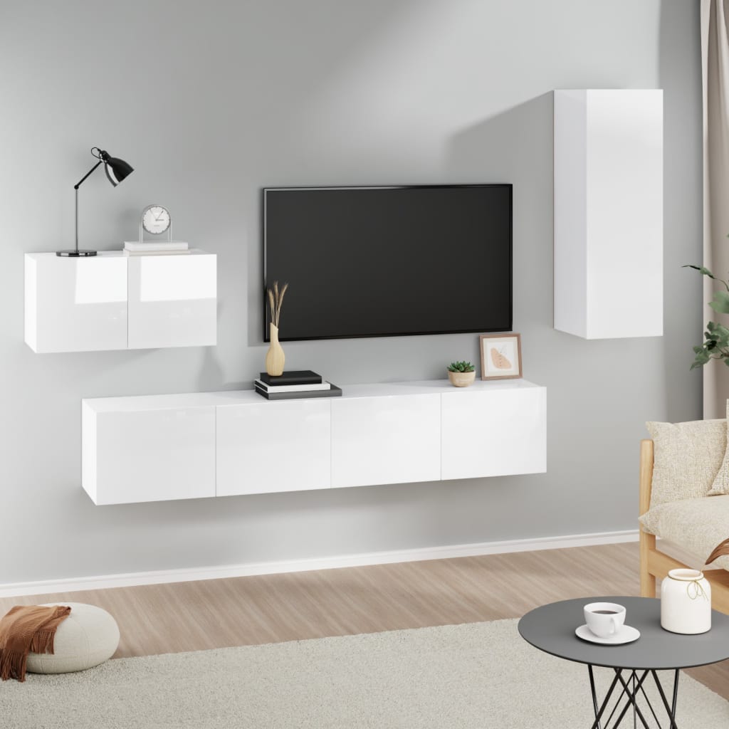 Set Di Mobili Porta Tv 4 Pz In Legno Multistrato