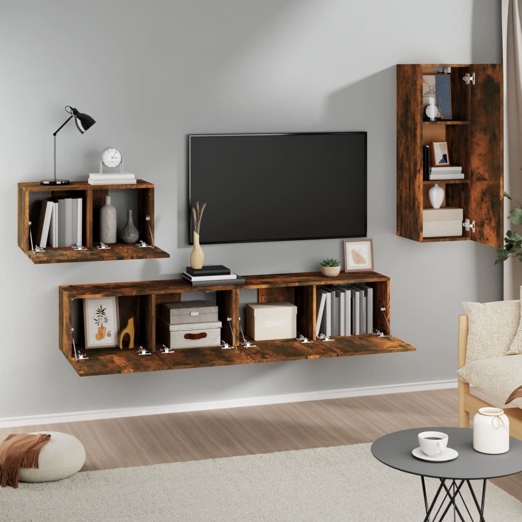 Set Di Mobili Porta Tv 4 Pz In Legno Multistrato