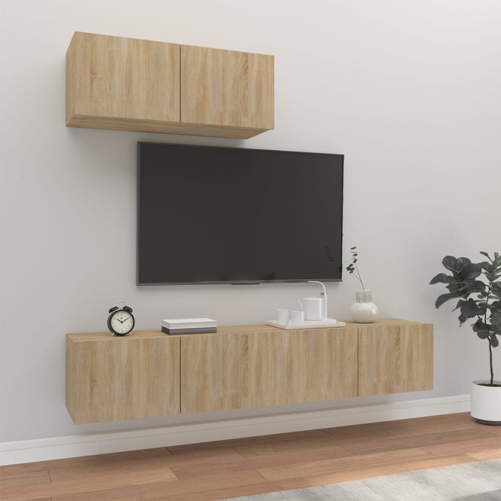Set Mobile Tv 3 Pz Montato A Parete Rovere In Truciolato