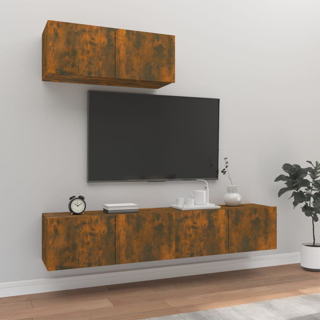 Set Mobile Tv 3 Pz Montato A Parete Rovere In Truciolato