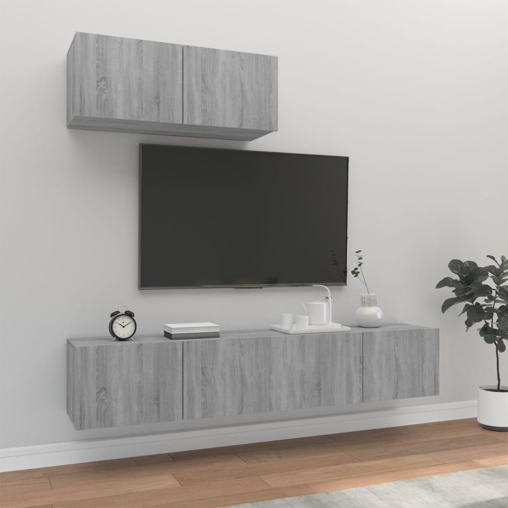 Set Mobile Tv 3 Pz Montato A Parete Rovere In Truciolato