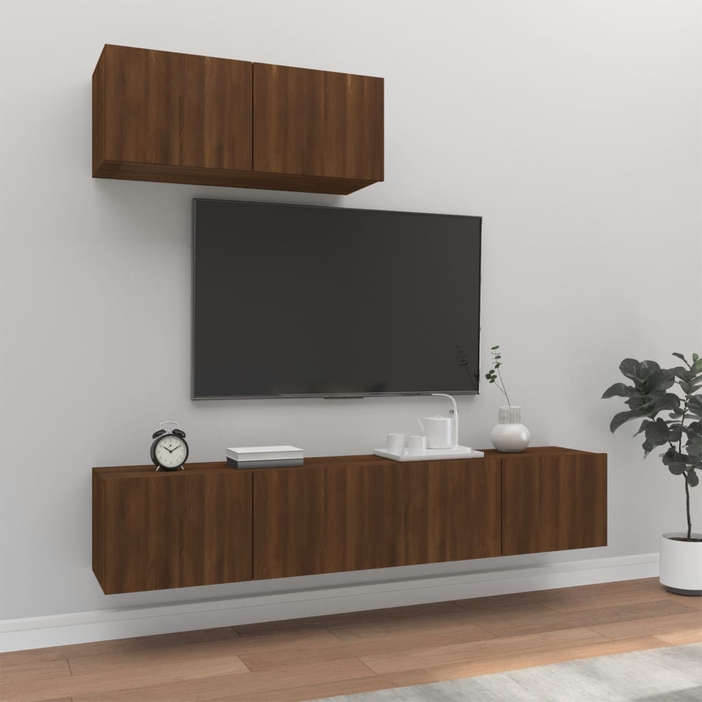 Set Mobile Tv 3 Pz Montato A Parete Rovere In Truciolato