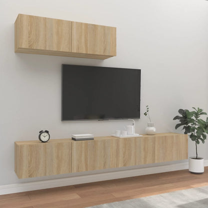 Set Mobile Tv 3 Pz Montato A Parete Rovere In Truciolato