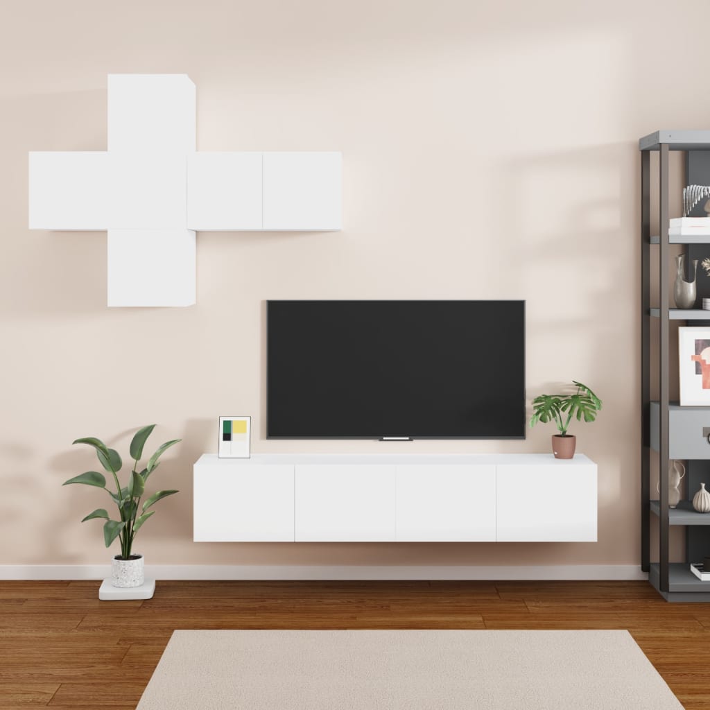 Set Mobile Tv 7 Pz Montato A Parete Rovere In Legno Multistrato