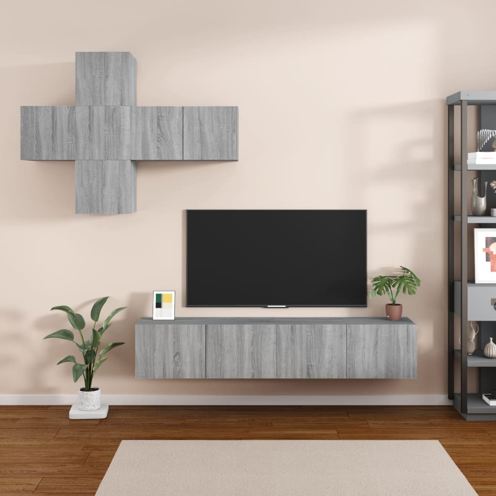 Set Mobile Tv 7 Pz Montato A Parete Rovere In Legno Multistrato