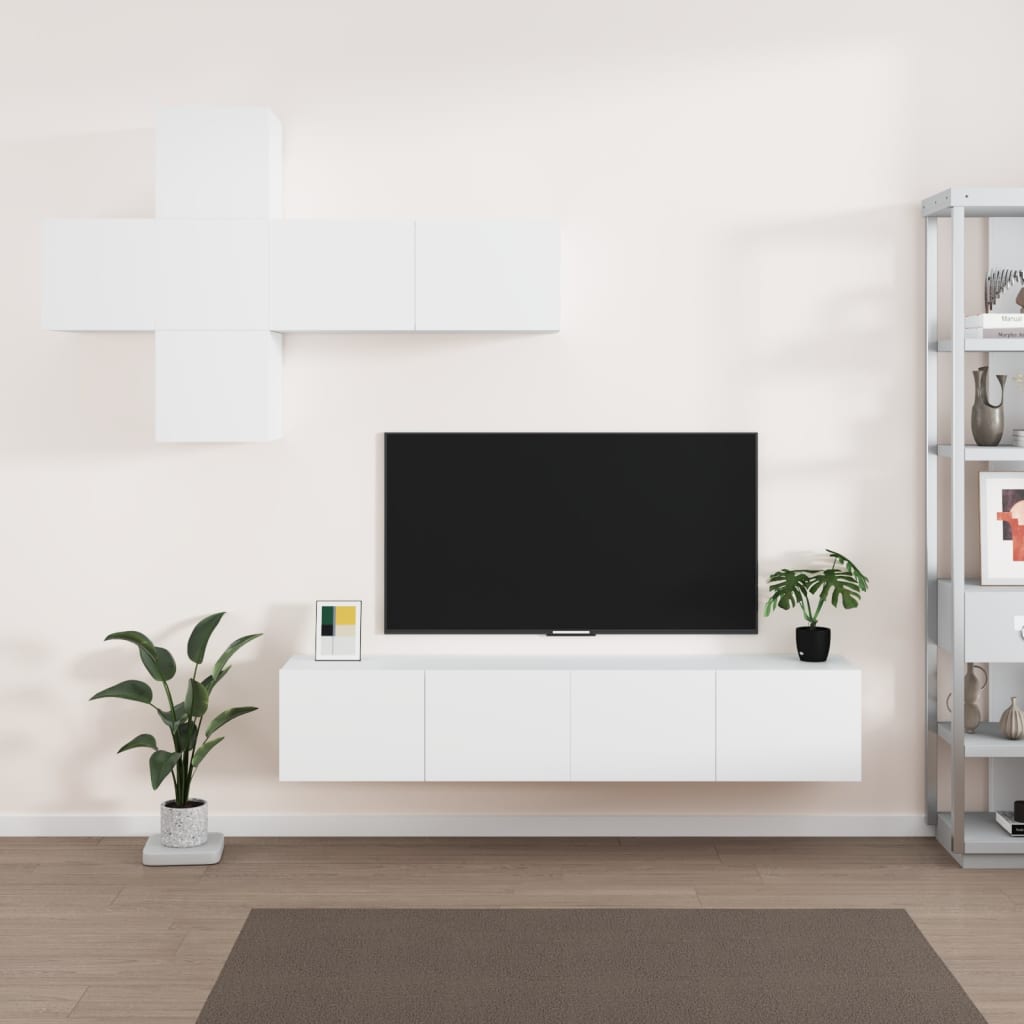 Set Mobile Tv 7 Pz Montato A Parete Rovere In Legno Multistrato