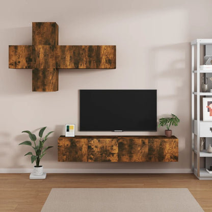 Set Mobile Tv 7 Pz Montato A Parete Rovere In Legno Multistrato