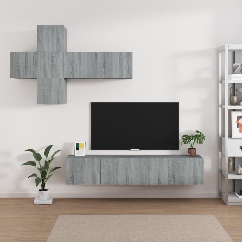Set Mobile Tv 7 Pz Montato A Parete Rovere In Legno Multistrato