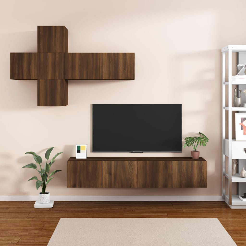 Set Mobile Tv 7 Pz Montato A Parete Rovere In Legno Multistrato