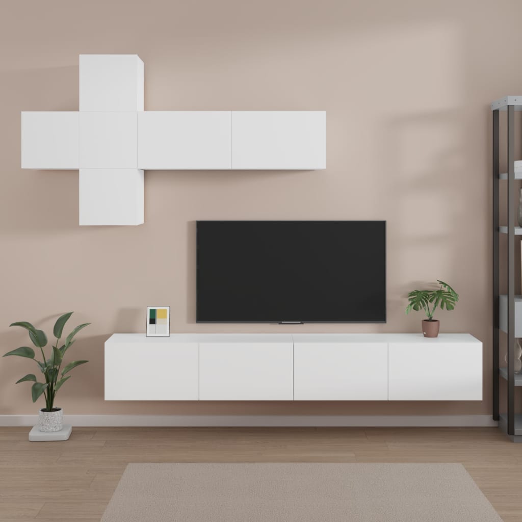 Set Mobile Tv 7 Pz Montato A Parete Rovere In Legno Multistrato