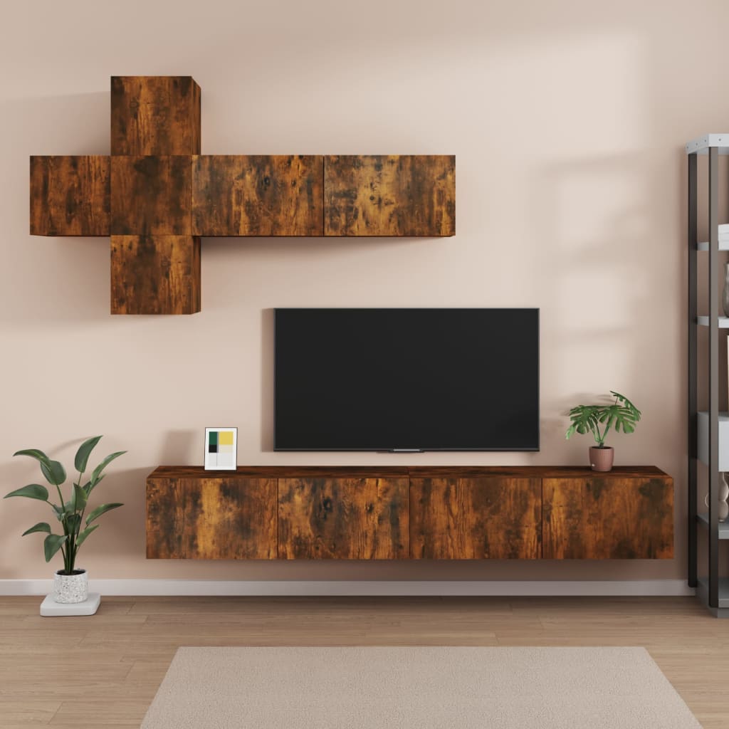 Set Mobile Tv 7 Pz Montato A Parete Rovere In Legno Multistrato