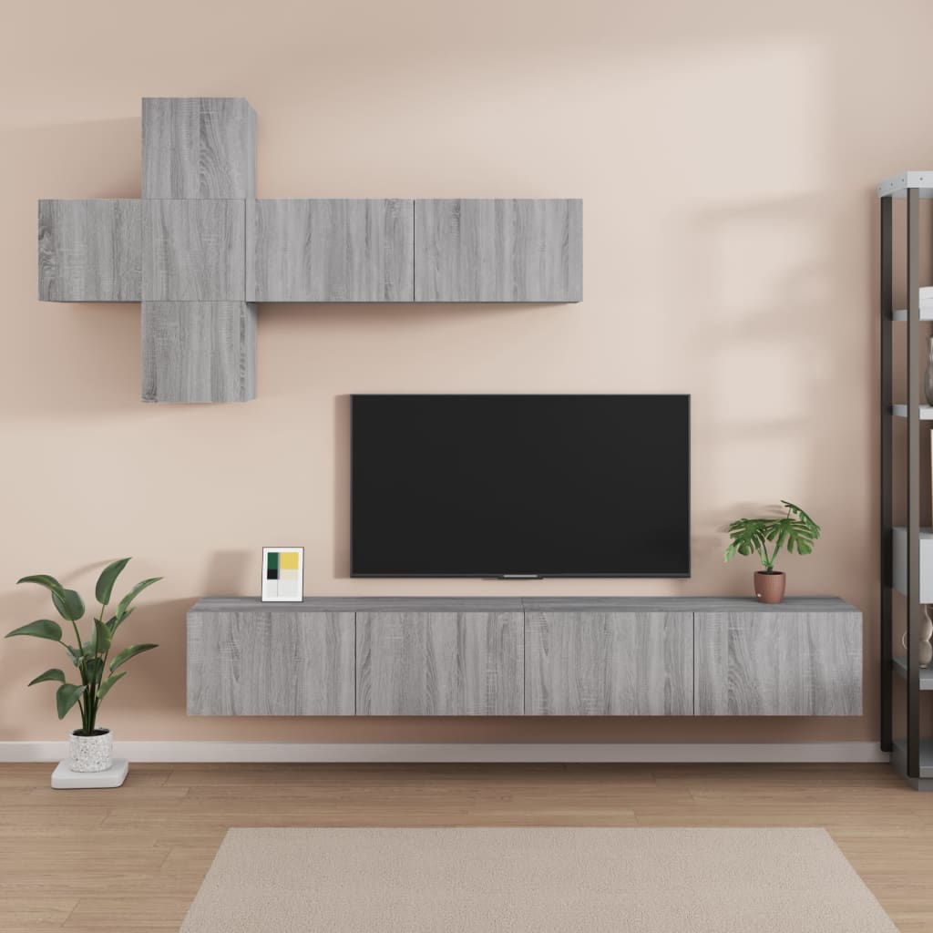 Set Mobile Tv 7 Pz Montato A Parete Rovere In Legno Multistrato