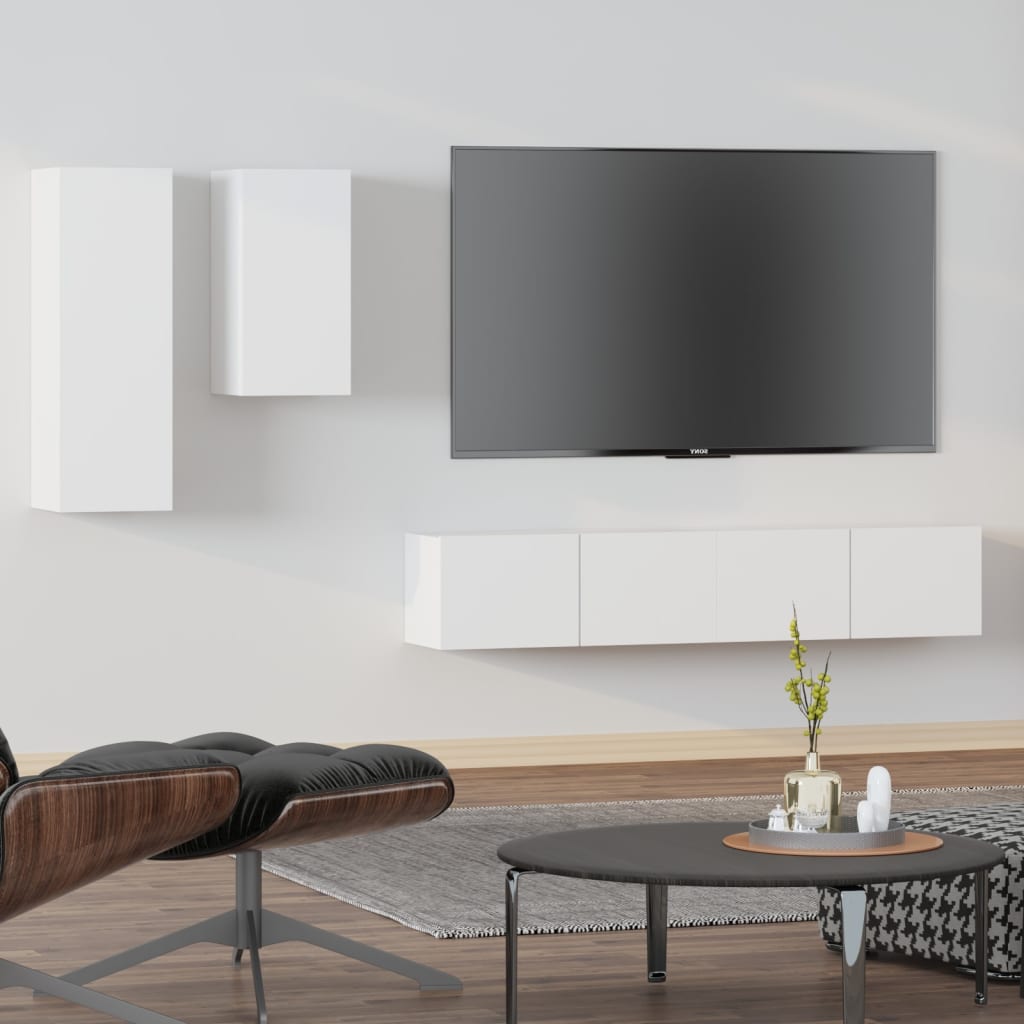 Set Mobile Tv 4 Pz Montato A Parete In Truciolato